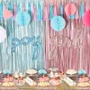 Suprimentos Cortinas de franjas metálicas de folha de ouropel de 3,2 pés x 6,6 pés para chá de bebê, gênero revela decoração de festa, cenário de foto de festa (rosa/azul)