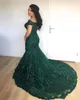 Sparkly African Dark Green Mermaid aftonklänningar från Shoulder Lace paljetter Corset Back Long Prom Celebrity Gowns