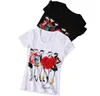 Fashion-grossist-kvinnor toppar applikationer röd hjärta T-shirt Kvinnor Kvinna Kortärmad tryck Poleras de Mujer Camisas Femininas Rhinestone Toppar