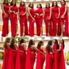 Cheap Red Mermaid Bridesmaid Dresses One Shoulder Side Split Long Wedding Guest Dress Formal Maid of Honor Gowns