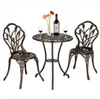 Gratis frakt Grossists Hot Sales European Style Aluminium Outdoor 3 Piece Tulip Bistro Set med bord och stolar