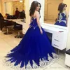 Dubai Arabo Royal Blue Ball Gown Quinceanera Abiti Sweetheart Sweep Train Appliques oro Abiti da ballo per Sweet 15 vestidos de quincea￱era