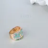 Lucky Flower Tree Ring Fashion Gold Pink Opal Green Enamel Wide Rings For woman Party Crystal Vintage Jewelry