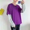 Outono coreano-estilo mock de dois peça contraste cor conjunto casais hoodie hong kong estilo adolescente solto casual pulôver camisa