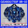 Body For SUZUKI GSXF 750 600 GSXF750 1998 1999 2000 2001 2002 292HM.50 GSX 600F 750F KATANA GSXF600 98 99 00 01 02 pearl blue full Fairing