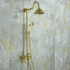 Rolya Chrome/Golden Classic Exposed Round Rain Shower Head & Hand Shower Set Cross Handle in Gold Solid Brass