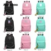 Moda coreana Bangtan Boys Letter Backpack Ame -se USB Charging Travel Bag para Teenager Girls Ribbon Schous School Q1904168070664