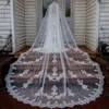 Catedral Long Long Wedding Veils feito sob encomenda feita marfim branco Champagne véus de noiva com pente laço apliques véu de casamento barato