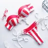 Wholesale-New Sexy Stripped Bikini Push Up Swimsuit女性水着女性2ピースビキニセットひもBather Bahing Suit Wear v1573
