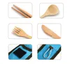 7 pcs eco-friendly bambu flatware cutelaria cutelaria conjunto portátil de palha de bambu conjunto com pano saco facas garfo colher