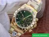 Ar Fashion 40mm Esfera verde 904l 18k Chapado en oro 7750 Movimiento mecánico automático Relojes Función de sincronización Relojes de diseño