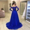 Koninklijk blauw een lijn avondjurken bateau nek kant applique lange mouwen kralen vloer lengte cocktail pageant jurken avondkleding jassen