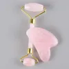 Faccia a rulli giada gua sha raschietta set naturale rosa rotoli massaggio collo occhio corpo bellezza guarigione della pelle di detox strumento di disintossicazione