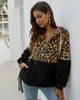 Forma-Patchwork zipper Hoodies manga comprida leopardo camisola suave velo capuz Outwear com o Pocket Tops Hoodie casaco LJJA3211-10