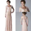 2019 New Mother of the Bride Abite Sweetheart Maniche lunghe Blush Pink Full Lace Crystal Crystal Bilded Plus Size Party Formale Wedding GU1559814