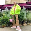 Neon Green Oversizezed Płaszcz Kobieta streetwear zip kieszeń jagnięce polarny polar puszysty faux futra kurtka Winter272a