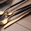 304 Stainless Steel Western cutlery Set Noble Silverware Fork Knife Spoon Dessert Dinnerware Kitchen Food Tableware Black