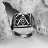 Antieke Retro Zilver 316L roestvrij staal Vrijmetselarij Kompas Vierkant Masonic Mason Ring Zwart Custom Masonic Embleem Signs Class Rings Jewel
