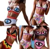 Bikini Graffiti Augen Bikini Print Badeanzug Sexy Frauen 2019 Hohe Taille Bademode Brasilianischen Biquini Halter Beachwear