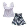 enfants vêtements de marque filles tenues enfants volants manches volantes hauts + short léopard à rayures 2pcs / set 2019 été bébé vêtements ensembles C6764