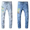 Fashion- Designer Jeans Distressed zipper Hole Jeans High Quality Casual Jeans Men Skinny Biker Pants Blue Size 28-40