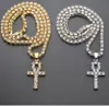 Mens Iced Out Egyptian Ankh Key Pendant Halsband 18k Guldpläterad Hip Hop Rhinestones Crystal Tennis Chain Hip Hop Smycken Halsband