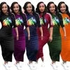 Kobiety Drukowane Suknie Letnie Krótki Rękaw Długie Suknie Plażowe Bodycon Jednoczęściowy Spódnica Rainbow Lip Designer Dress Club Odzież Gorący Nowy