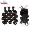 Unprocessed Malaysian Human Hair Bundles with Closure Body Wave Virgin HairWeave Wefts Lace Closure 4x4 Full Head 4pcs/lot Greatremy