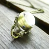 Hela marknadsföring Retro Vintage Bronze Quartz Ball Glass Pocket Watch Necklace Chain Steampunk Jun 1181E