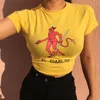 Moda Nueva camiseta recortada de cintura delgada sexy Camiseta de algodón con estampado de dibujos animados de moda para mujer Camiseta de punto amarilla de verano O-cuello Devil Top Trend