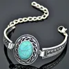 LOT 12pcs Tibetan Vintage Silver Retro Hollow Alloy Design Oval Turquoise Bracelets Alloy watch bands Natural stone bangles gifts MB163249Q