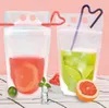 Clear Drink Pouches Bags Frosted Zipper Plastic Drinking Bag With Holder Reclosable Heat-Proof Juice Bag Drinkware Pouch GGA3390-1