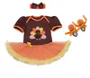 Thanksgiving Babykleidungssets 2018 Herbst Neugeborenes 0–24 Monate altes Baby, Mädchen, Baumwolle, kurze Ärmel, Strampler, Kleid + Stirnband + Schuhe = 3 Teile/Set