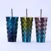 500ml Stainless Steel Diamond Car Cups Outdoor Travel Portable Gradient Pineapple Cup With Straw 6styles RRA2010