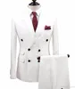 Tani i drobny podwójny Groomsmen Peak Lapel Groom Tuxedos Men Suits Wedding / Prom / Dinner Best Man Blazer (Kurtka + Spodnie + Krawat) A579