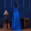 Royal Blue Bourgogne 2020 Ny golvlängd brudtärna klänning snörning skopa hals spets satin aftonklänning lång vestidos de novia