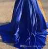 Royal Blue Sexy Deux Pièces Une ligne Robes De Bal Col En V Manches Longues Balayage Train Robes De Soirée Pas Cher Robe Formelle ogstuff Vestidos