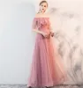 Dammig rosa spets tyll brudtärna klänningar cheao stropplös lång bröllop gästklänning elegant v hals formell fest prom afton klänning6528809