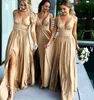 bon marché Robe de demoiselle d'honneur rose Pays Deep V Deux sangles Junior Maid of Honor Robe Simple Slip Slip Highless Long Slits Plus Taille Robe de bal