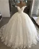 Dubai Arabisk stil Elegant Princess Lace Ball Gown Bröllop Klänningar Av Shoulder Appliques Beaded Sweep Train Bröllopsklänning Brudklänning