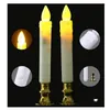 2Pcsset 19cm Electric Flameless LED Candle Lights with Removable Gold Bases Environmental Long Candle Lamp Wedding Birthday Party2666265