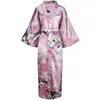 Plus taille 3xl marine bleu bleu robe mariée mariée demoiselle à la maison longue robe de maison d'été femme satin kimono bain de bain9482994