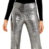 Sebowel lange wijde been pailletten broek vrouw glitter zilver zwart hoge taille broek voor vrouwelijke partij dans uitlopende benen broek 2019 y19070101