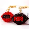 Sexy Lip Letter KISS Key Chain Women Rhinestone KISS Lip Key Ring Gift for Love Girlfriend Fashion Accessories