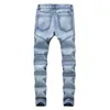 Man Fold Ripped Jeans Fashion Spring Hot Sälj Nya Blå Hål Elastiska Slim Street Denim Trousers Kläder Casual Long Pencil Male Byxor