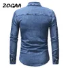 Zogaa nya mäns jeans skjorta mode våren smal longsleved denim skjorta personlighet vikar sömmar
