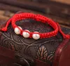 20 unids/lote Lucky Kabbalah Red String Pearl Charms Hamsa Pulseras Mujeres Hechas a mano Fátima Amistad Joyería