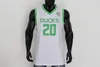 THR NCAA 20 SABRINA IONESCU JERSEY OREGON DUCKSバスケットボールジャージホワイトグリーンブラックイエローステッチ