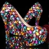 Zapatos de boda multicolores a la moda con purpurina de cristal, zapatos de noche de tacón alto con plataforma para mujer, zapatos de vestir de baile para discoteca para mujer de talla grande