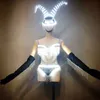 Stage Wear LED Rhinestones Bikini DJ Jazz Dance Costume Luminous Crystals Bra Shorts Tassels Gloves Set Outfit Nightclub Clothes1